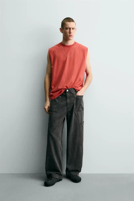 Мужская майка Zara с эффектом стирки, красная