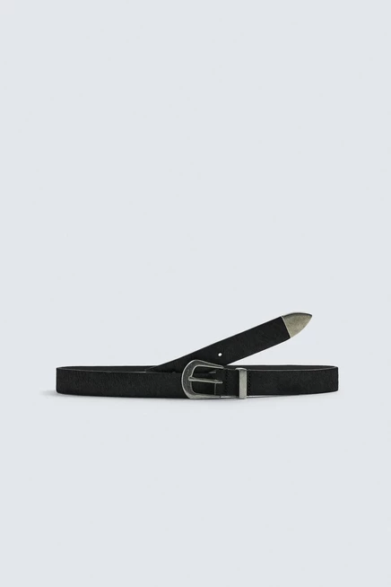 Мужской кожаный ремень ZARA Hair-finish, черный