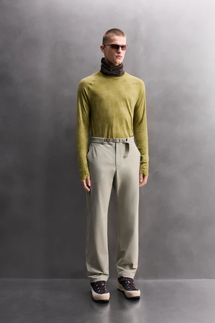 Мужская термофутболка ZARA из шерстяного микса, оливковая