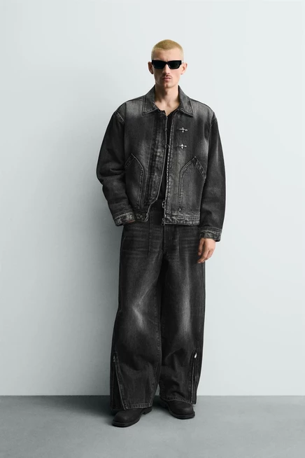 Мужская джинсовая куртка ZARA boxy с фастексами, антрацит