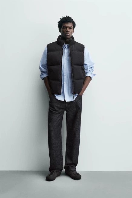Мужская стёганая жилетка ZARA Regular Fit, черная