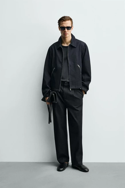 Мужская джинсовая куртка Zara с контрастной прострочкой, индиго