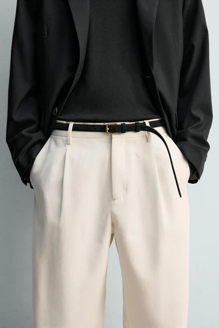 Мужской кожаный ремень ZARA Split, черный