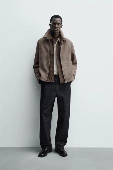 Мужская куртка ZARA с узором «ёлочка» и молнией, песочная