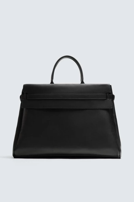 Мужская большая кожаная сумка ZARA, черная