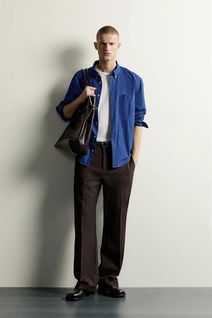 Мужская хлопковая рубашка ZARA в клетку, синяя