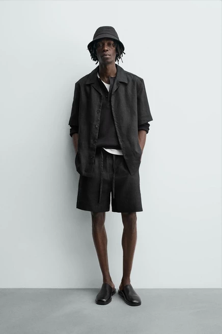 Мужские шорты ZARA из 100% льна, черные