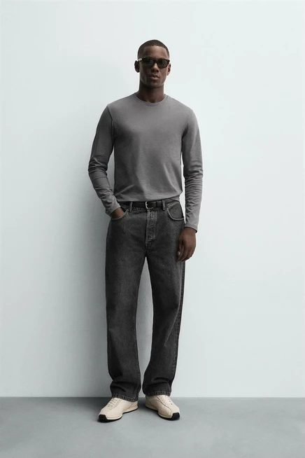 Мужская футболка ZARA Basic Slim Fit, серая