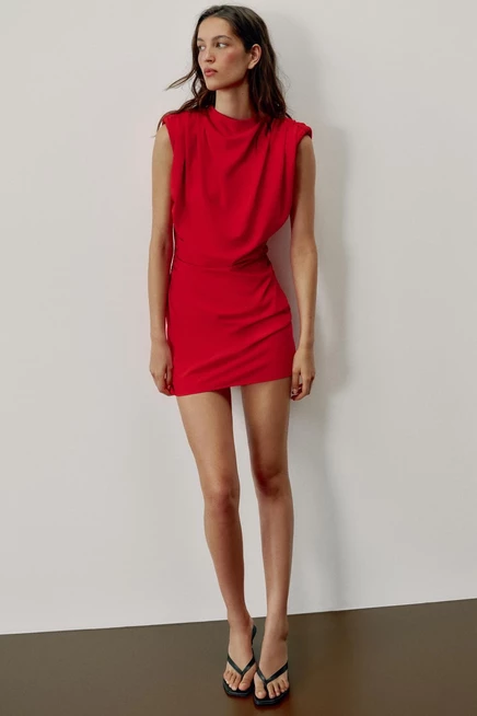 Женское мини-платье Zara с подплечниками, красное