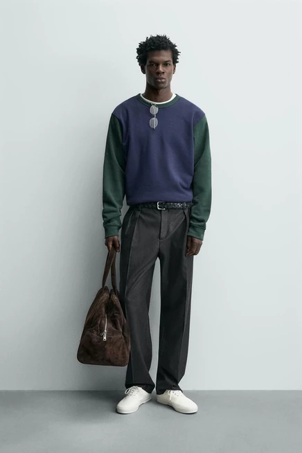 Мужской свитшот ZARA Color Block, черно-зеленый