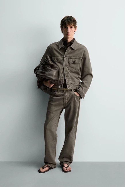 Мужская джинсовая куртка ZARA Limited Edition, серо-зеленая
