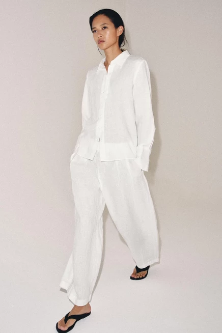Женская льняная рубашка ZARA ZW, белая