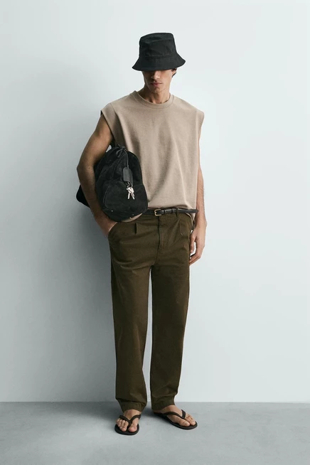 Мужская укороченная майка ZARA, светло-бежевая