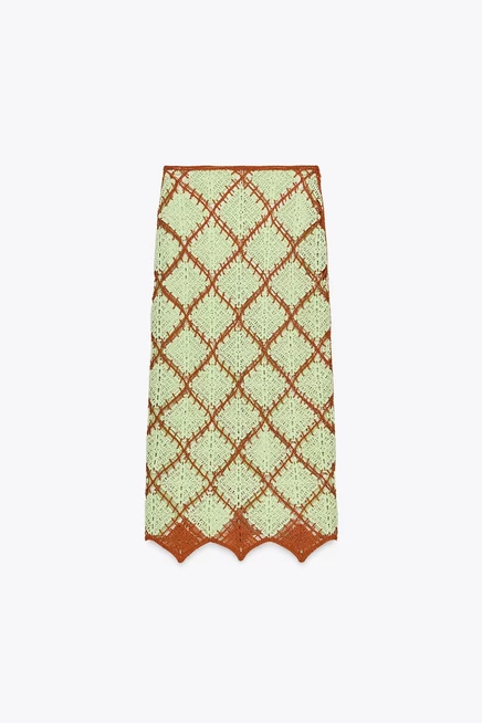ЮБКА-МИДИ КРЮЧКОМ ОТ ZARA light green
