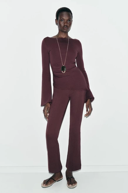 Женские брюки Zara клеш со стрелками, винные