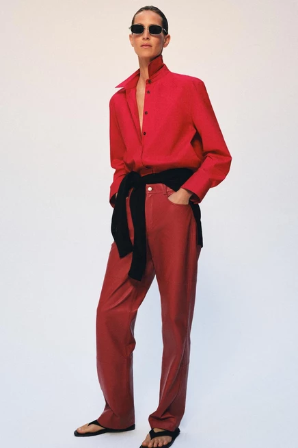 Женские брюки ZARA ZW Collection из кожи, красные