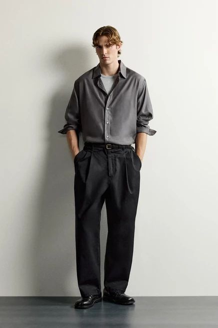 Мужская рубашка ZARA из смеси купро, серая