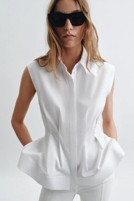 Женская рубашка ZARA Pleated Sleeveless, белая