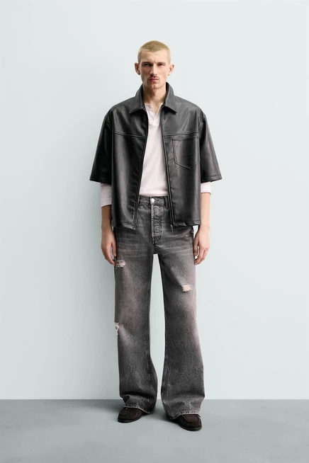 Мужская рубашка-куртка ZARA из кожзама, черная
