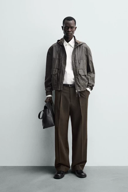 Мужская ветровка zara waxed linen-cotton, коричневый