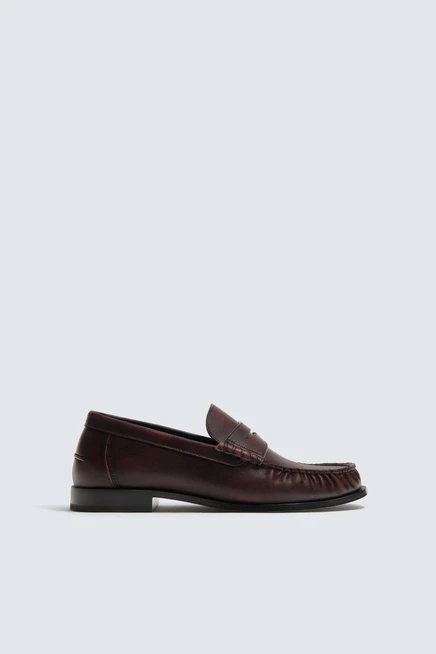Мужские лоферы ZARA Worn Penny, бордовые