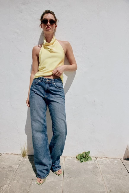 Женский топ ZARA атласный, светло-желтый