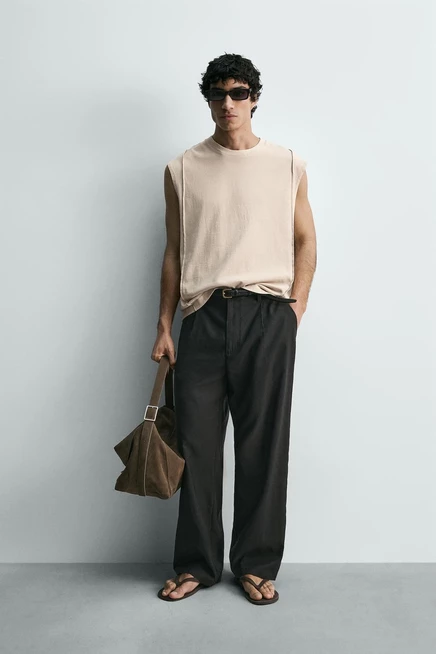 Мужская майка ZARA с рельефными швами, коричневая