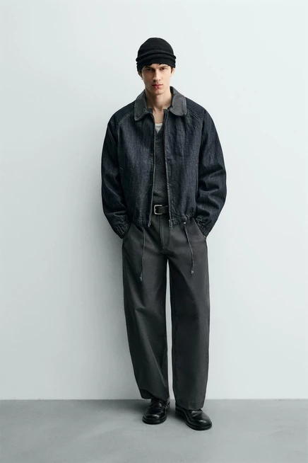 Мужская джинсовая куртка ZARA с комбинированным воротником, индиго