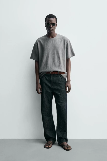 Мужская футболка ZARA Relaxed fit текстурированная, серая