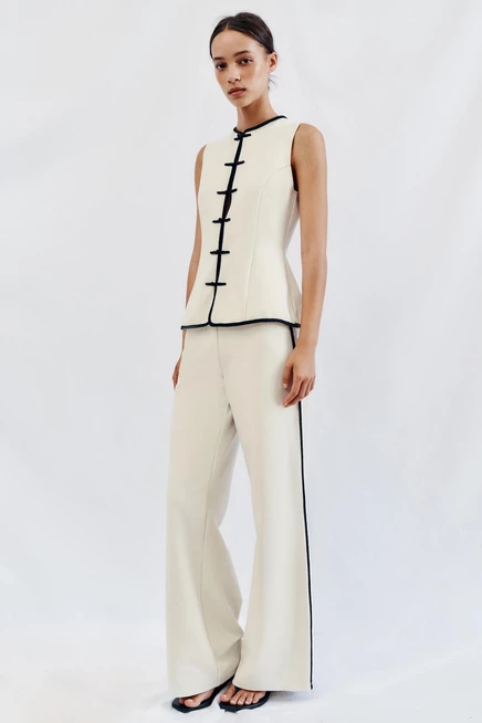 Женский топ Zara Contrast Piping, экрю