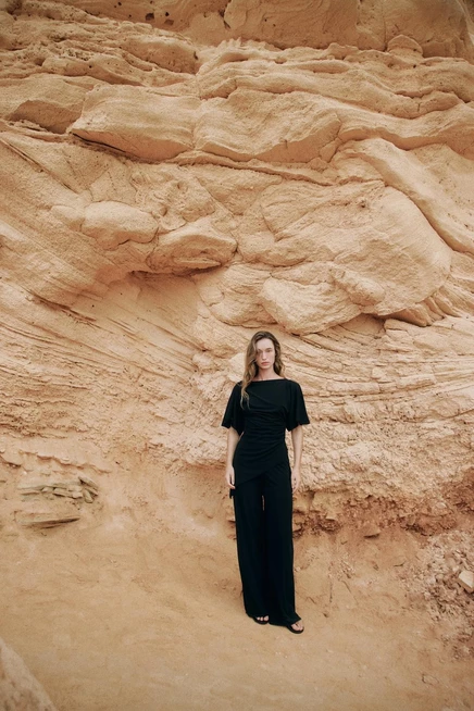 Женский топ ZARA Draped Crepe с драпировкой, черный