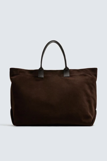 Мужская шоппер-сумка ZARA Leather Shopper, коричневая
