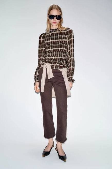 Женские джинсы Zara Z1975 мини-клеш, коричневые