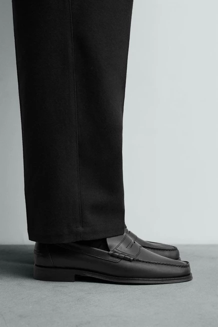 Мужские кожаные лоферы ZARA с пенни-ремешком, черные
