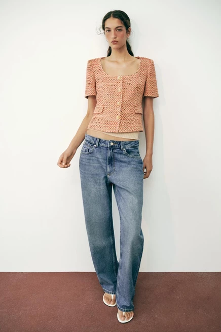 Женский блейзер ZARA с коротким рукавом, оранжевый