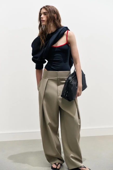 Женские брюки Zara Pleated Balloon, зеленые