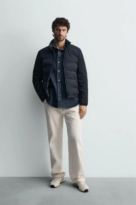 Мужская стеганая куртка Zara Combination, темно-синяя