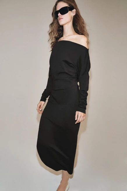 Женское платье миди ZARA с асимметричным вырезом, баклажановое