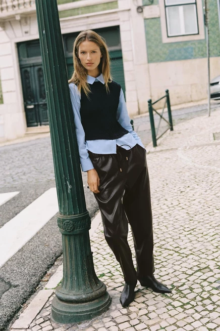 Женские брюки ZARA из экокожи, коричневые