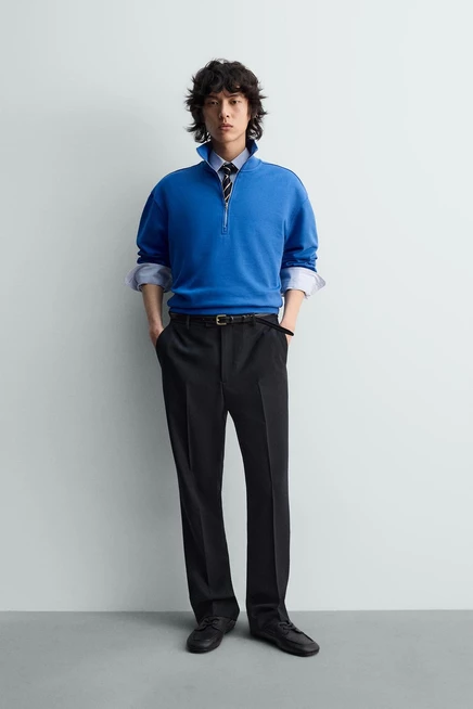 Мужской свитшот ZARA с короткой молнией, синий