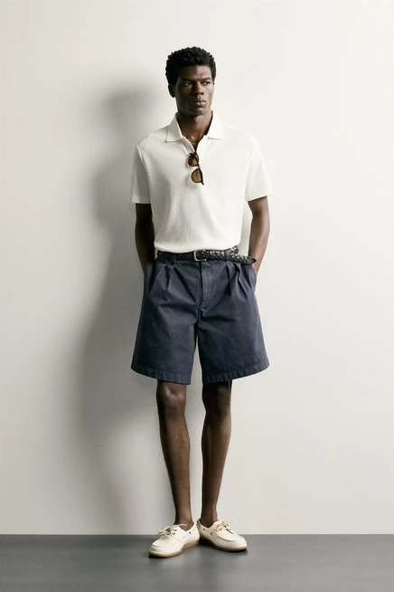 Мужское поло ZARA Vertical Textured, устрично-белое