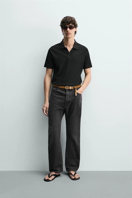 Мужское поло ZARA Vertical Textured, черное